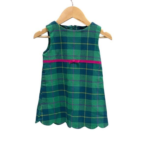 Lilly Pulitzer Other - Lilly Pulitzer Girls 2T Green Plaid Preppy Dress Scalloped, Pink Bow, Lined